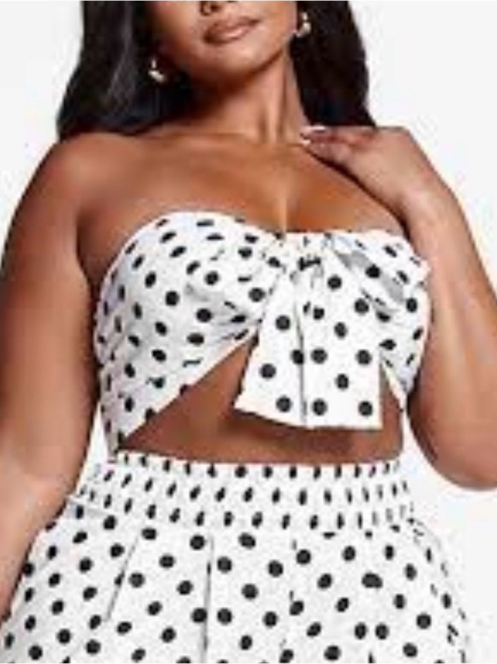 NWOT FTF Antonia Polka Dot Tie-Front Strapless Crop Top  And Wide Leg Pants